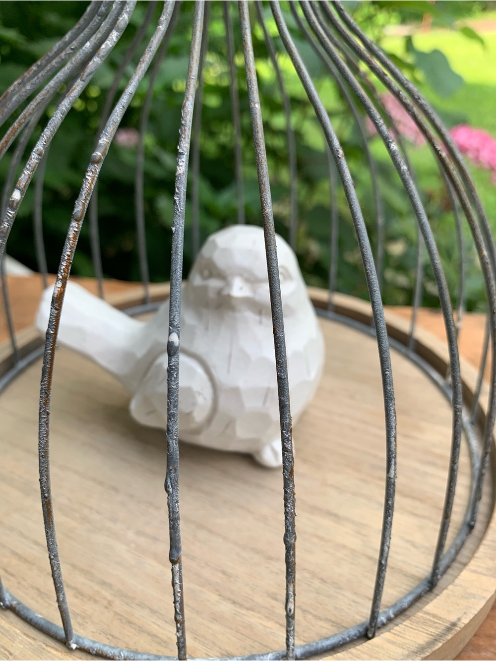 Decorative White Mosaic Bird in Rustic Metal Cage - Picture 2 of 7